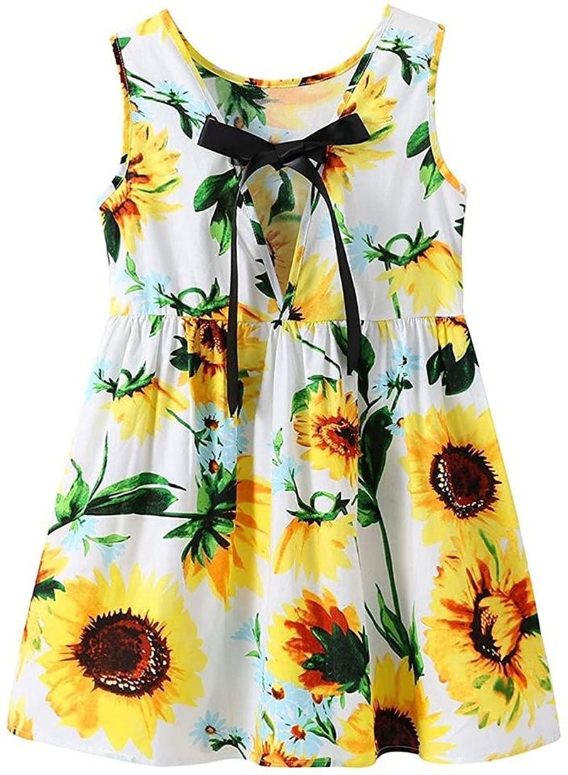 CM-Kid Little Girls Summer Dress Kid Floral Sleeveless Sunflower Sundress Girl Clothes 4-5 Years - Image 2